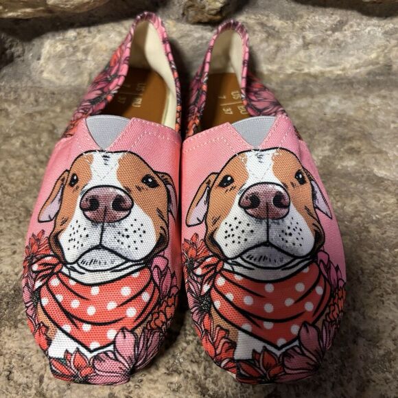 GROOVEBAGS Illustrated Pink Brown Pitbull Slip On Shoes Flats Women’s 7 - Picture 2 of 6